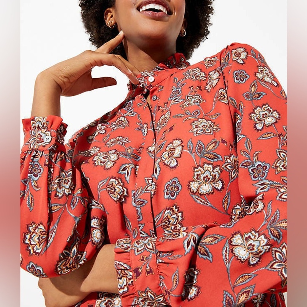 NWT Loft Floral Ruffle Trim ShirtDress Size 12